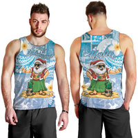 Hawaii Mele Kalikimaka Men Tank Top Hula Santa Retro Style Blue - Polynesian Pride