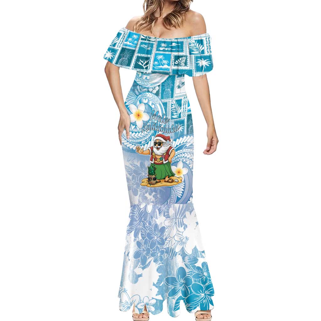 Hawaii Mele Kalikimaka Mermaid Dress Hula Santa Retro Style Blue - Polynesian Pride