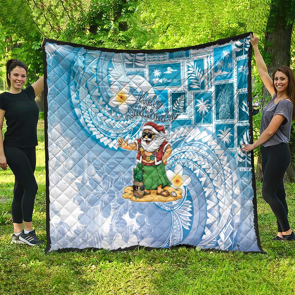 Hawaii Mele Kalikimaka Quilt Hula Santa Retro Style Blue - Polynesian Pride