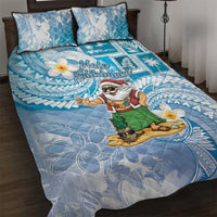 Hawaii Mele Kalikimaka Quilt Bed Set Hula Santa Retro Style Blue - Polynesian Pride