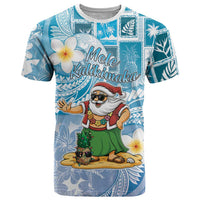 Hawaii Mele Kalikimaka T Shirt Hula Santa Retro Style Blue - Polynesian Pride