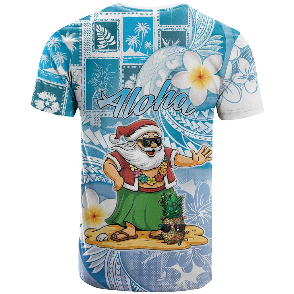 Hawaii Mele Kalikimaka T Shirt Hula Santa Retro Style Blue - Polynesian Pride
