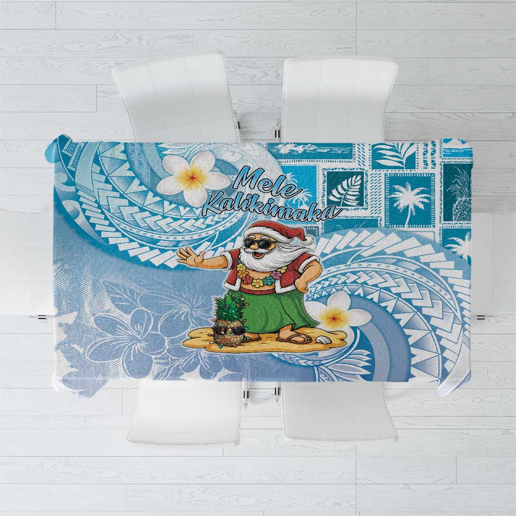 Hawaii Mele Kalikimaka Tablecloth Hula Santa Retro Style Blue - Polynesian Pride