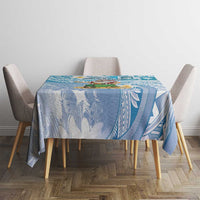 Hawaii Mele Kalikimaka Tablecloth Hula Santa Retro Style Blue - Polynesian Pride