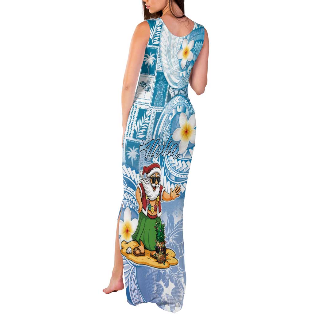 Hawaii Mele Kalikimaka Tank Maxi Dress Hula Santa Retro Style Blue - Polynesian Pride