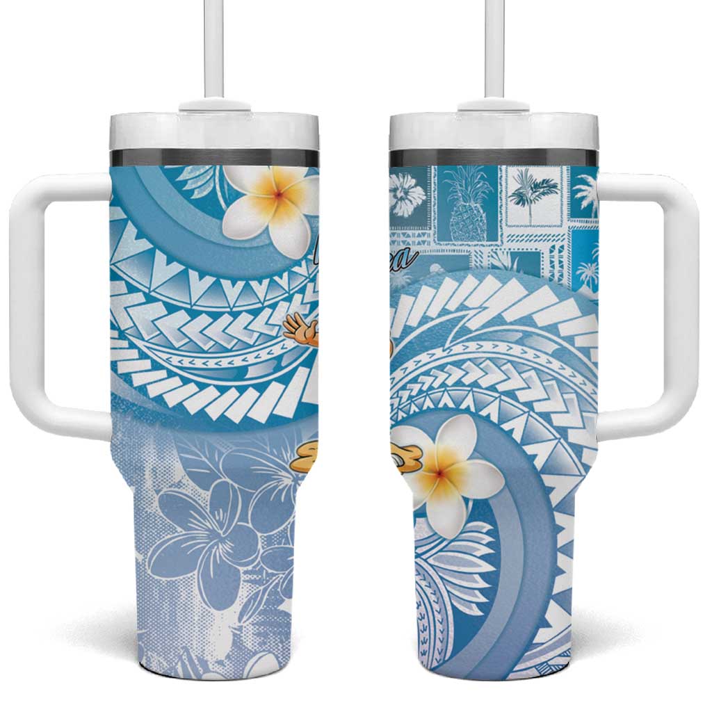 Hawaii Mele Kalikimaka Tumbler With Handle Hula Santa Retro Style Blue - Polynesian Pride