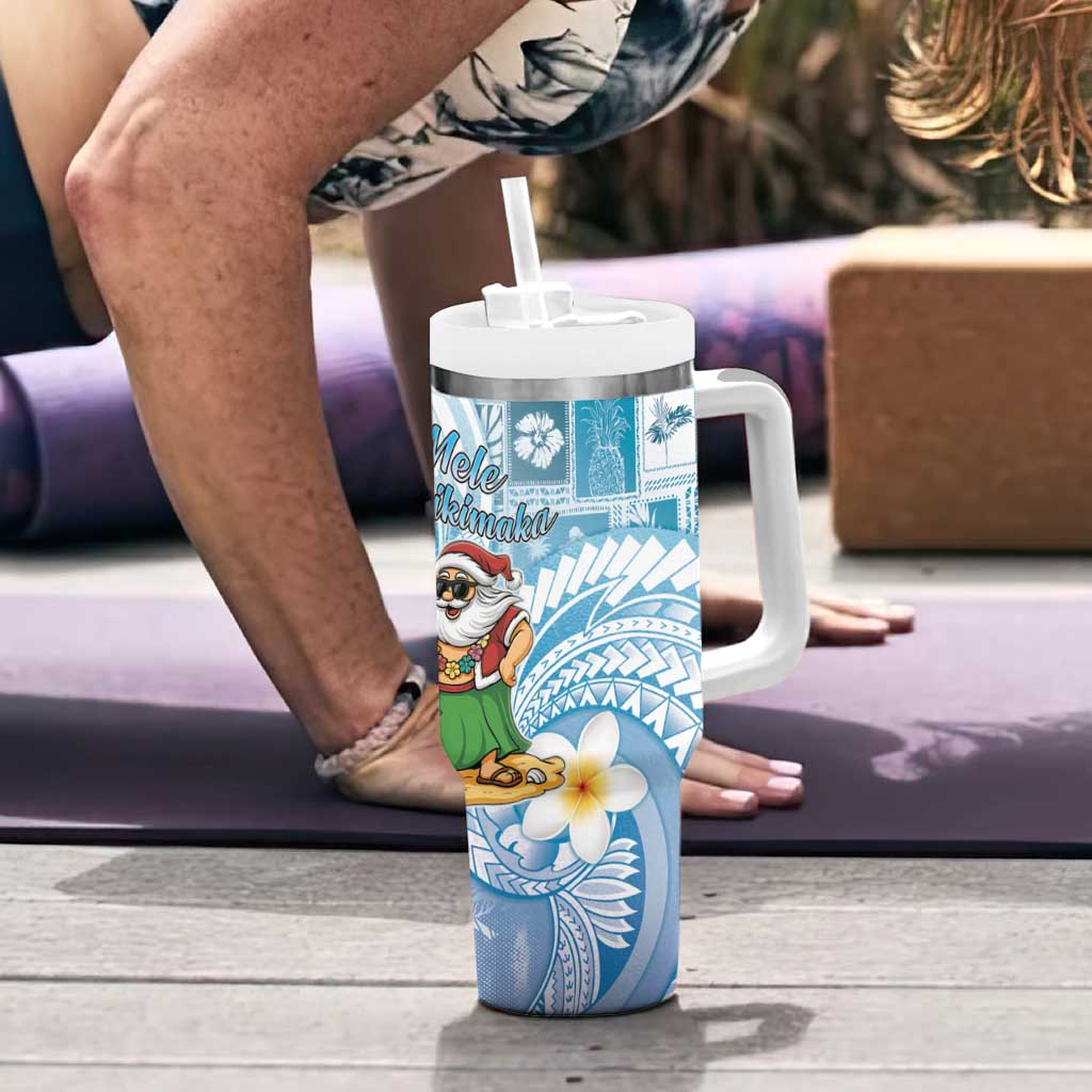 Hawaii Mele Kalikimaka Tumbler With Handle Hula Santa Retro Style Blue - Polynesian Pride
