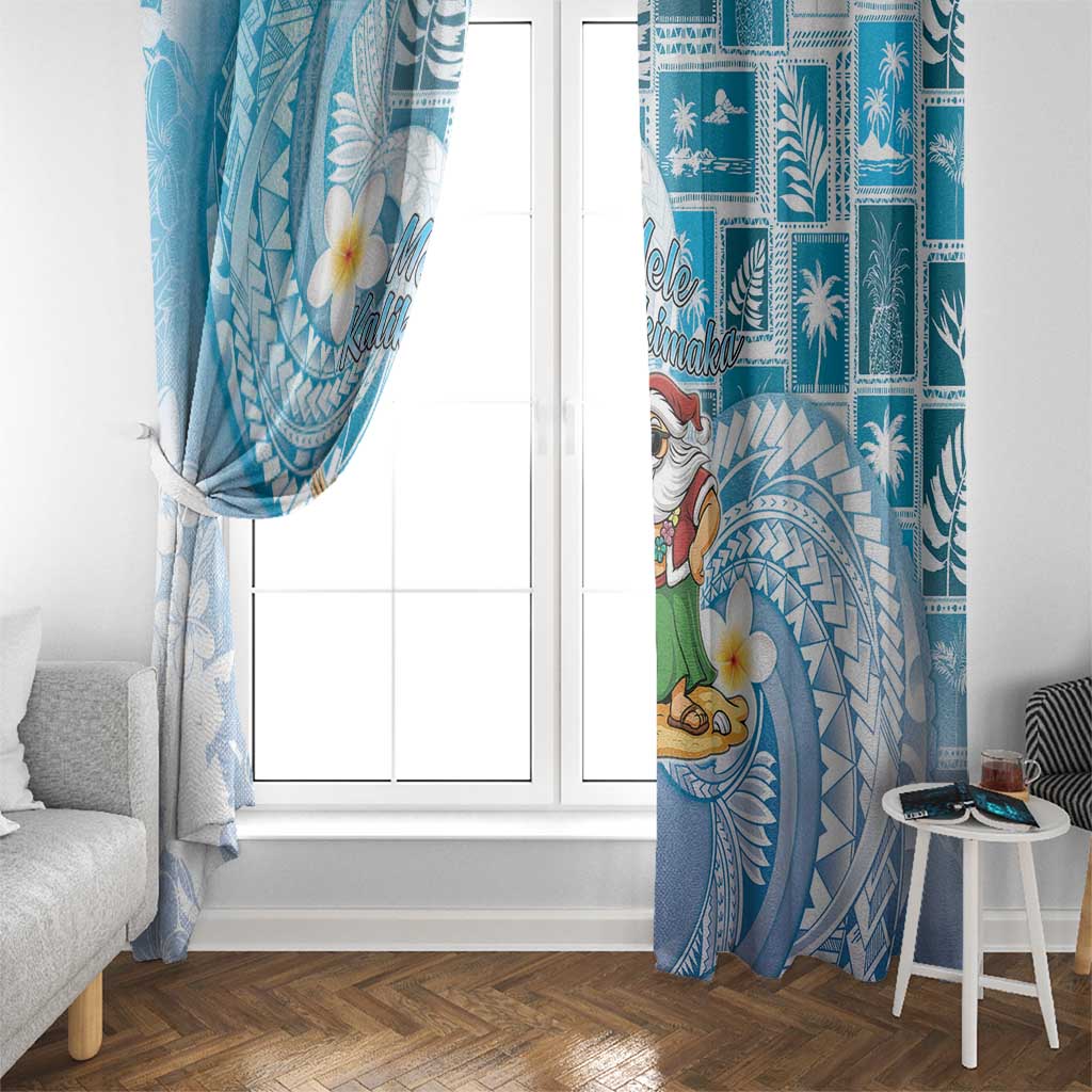 Hawaii Mele Kalikimaka Window Curtain Hula Santa Retro Style Blue - Polynesian Pride