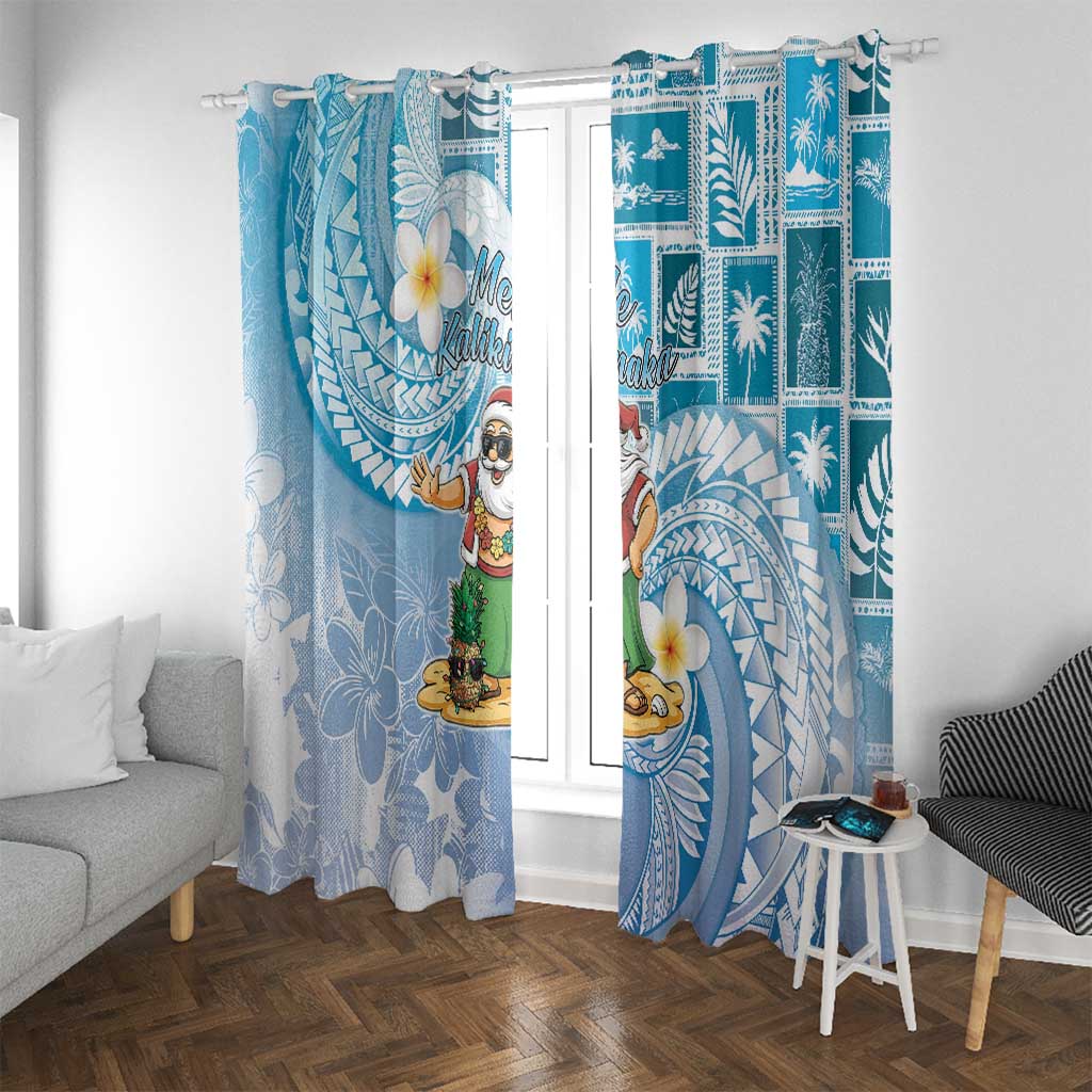 Hawaii Mele Kalikimaka Window Curtain Hula Santa Retro Style Blue - Polynesian Pride