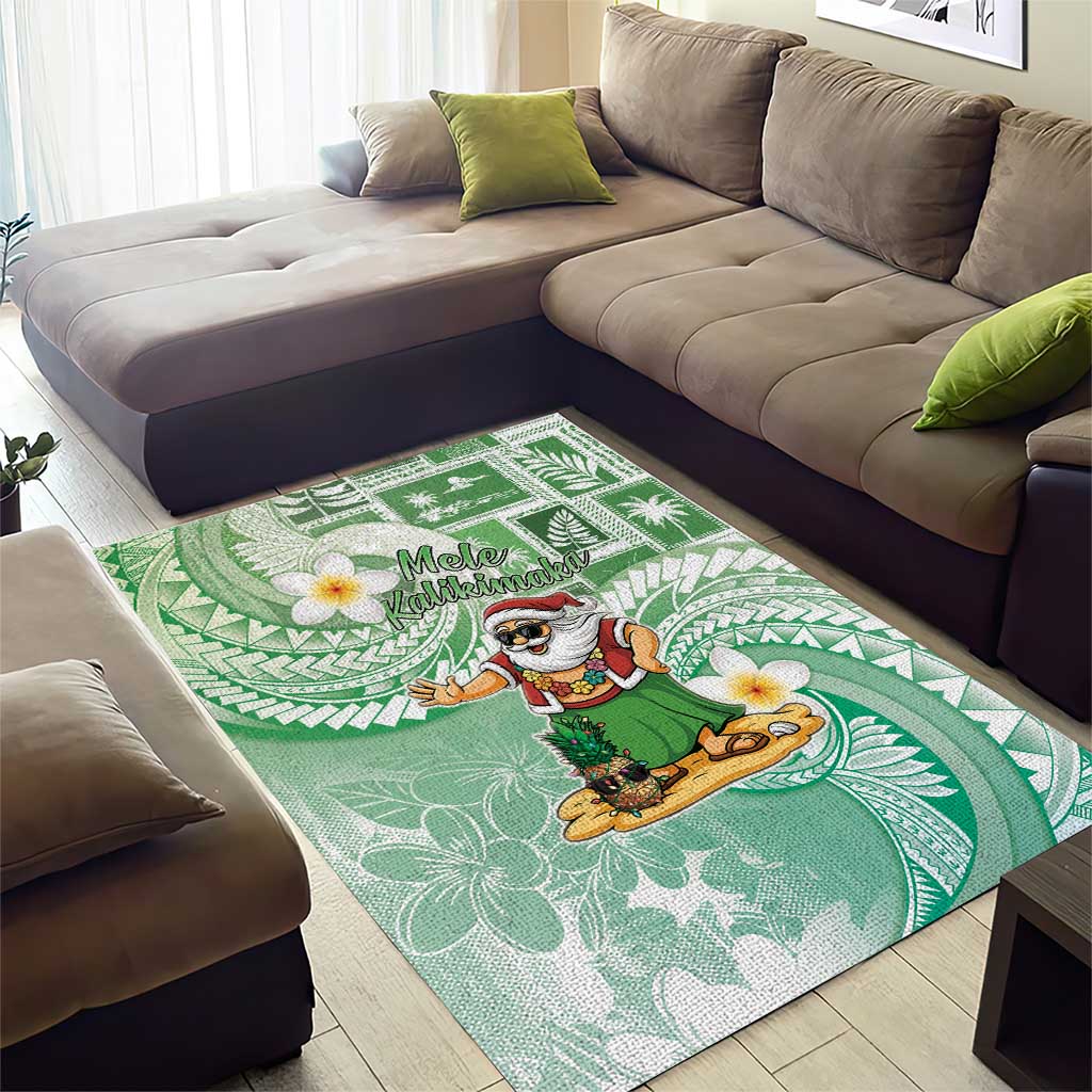 Hawaii Mele Kalikimaka Area Rug Hula Santa Retro Style Green - Polynesian Pride