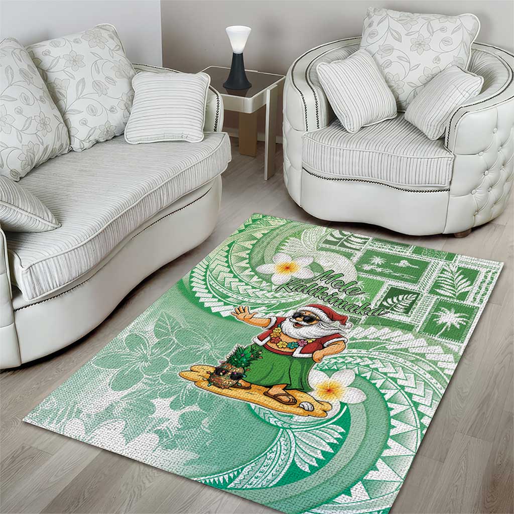 Hawaii Mele Kalikimaka Area Rug Hula Santa Retro Style Green - Polynesian Pride