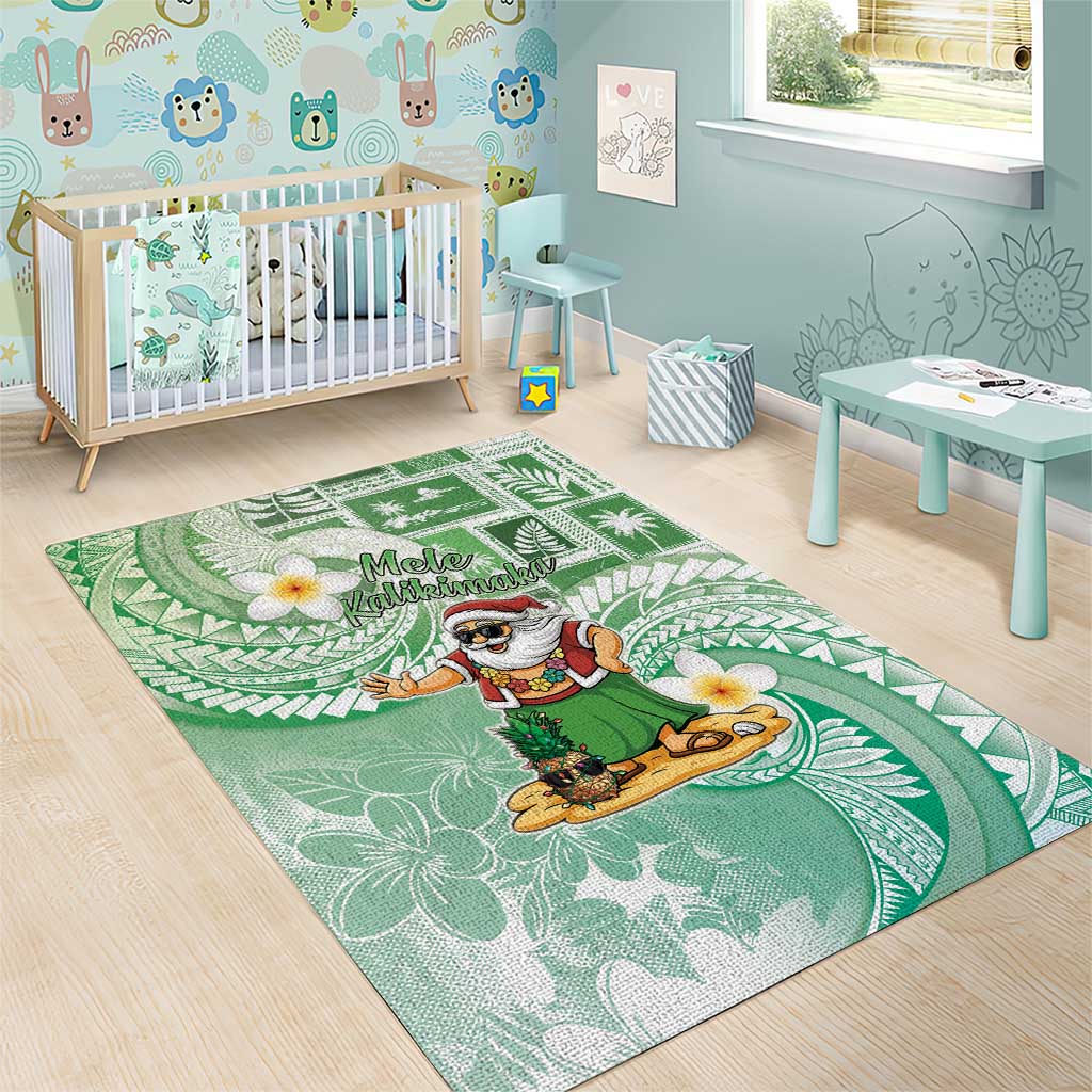 Hawaii Mele Kalikimaka Area Rug Hula Santa Retro Style Green - Polynesian Pride