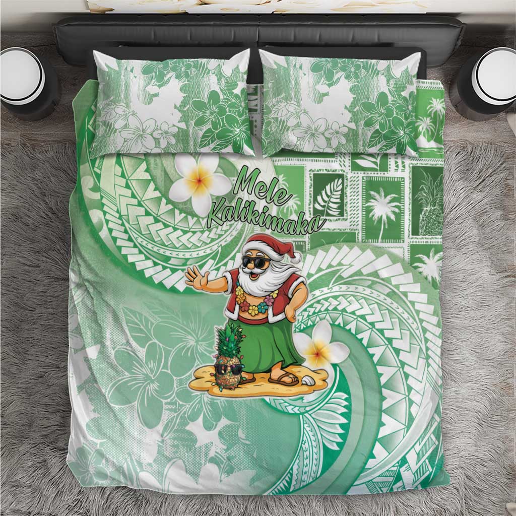 Hawaii Mele Kalikimaka Bedding Set Hula Santa Retro Style Green - Polynesian Pride