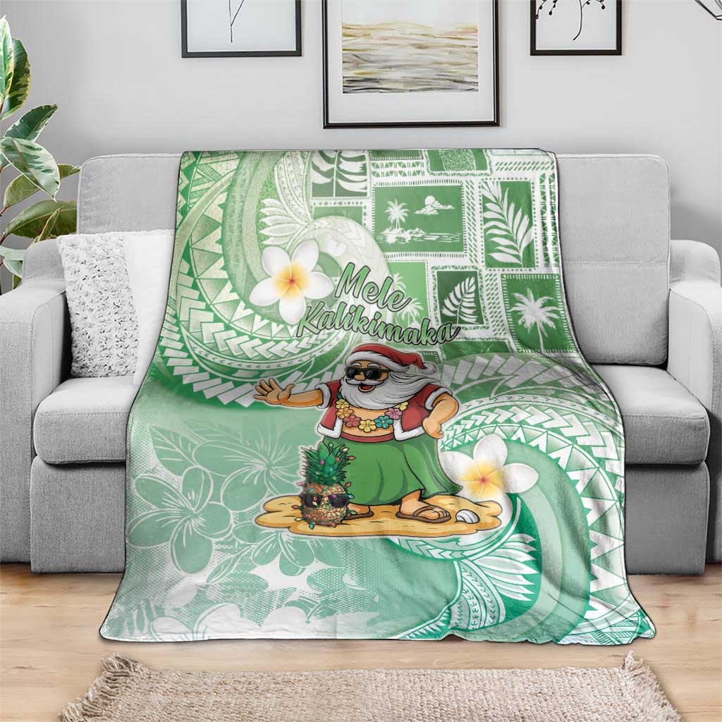 Hawaii Mele Kalikimaka Blanket Hula Santa Retro Style Green - Polynesian Pride