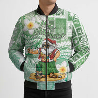 Hawaii Mele Kalikimaka Bomber Puffer Jacket Hula Santa Retro Style Green - Polynesian Pride