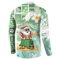 Hawaii Mele Kalikimaka Button Sweatshirt Hula Santa Retro Style Green - Polynesian Pride