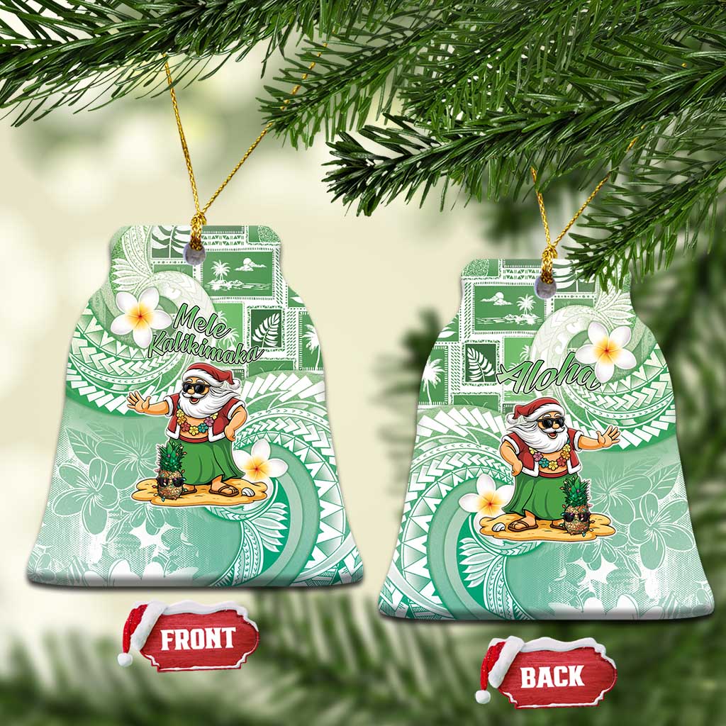Hawaii Mele Kalikimaka Ceramic Ornament Hula Santa Retro Style Green - Polynesian Pride