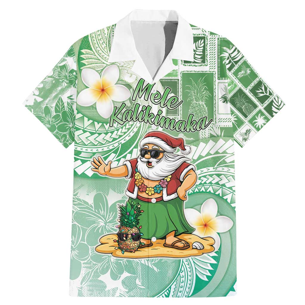 Hawaii Mele Kalikimaka Family Matching Mermaid Dress and Hawaiian Shirt Hula Santa Retro Style Green - Polynesian Pride