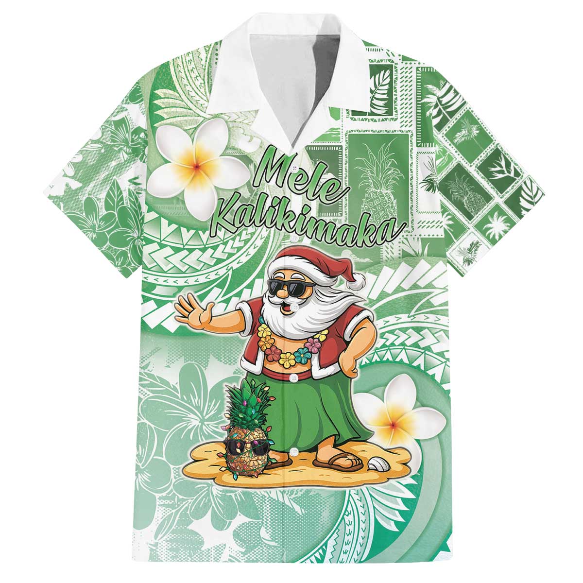Hawaii Mele Kalikimaka Family Matching Off The Shoulder Long Sleeve Dress and Hawaiian Shirt Hula Santa Retro Style Green - Polynesian Pride