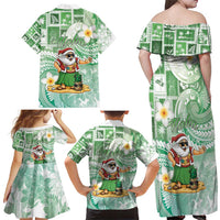 Hawaii Mele Kalikimaka Family Matching Off Shoulder Maxi Dress and Hawaiian Shirt Hula Santa Retro Style Green - Polynesian Pride