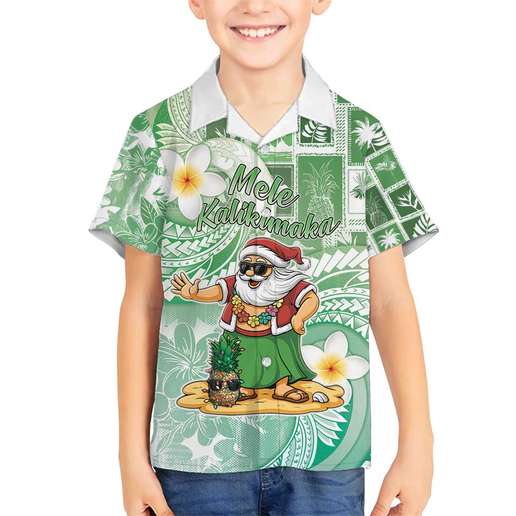 Hawaii Mele Kalikimaka Family Matching Puletasi and Hawaiian Shirt Hula Santa Retro Style Green - Polynesian Pride