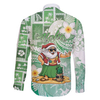 Hawaii Mele Kalikimaka Family Matching Short Sleeve Bodycon Dress and Hawaiian Shirt Hula Santa Retro Style Green - Polynesian Pride