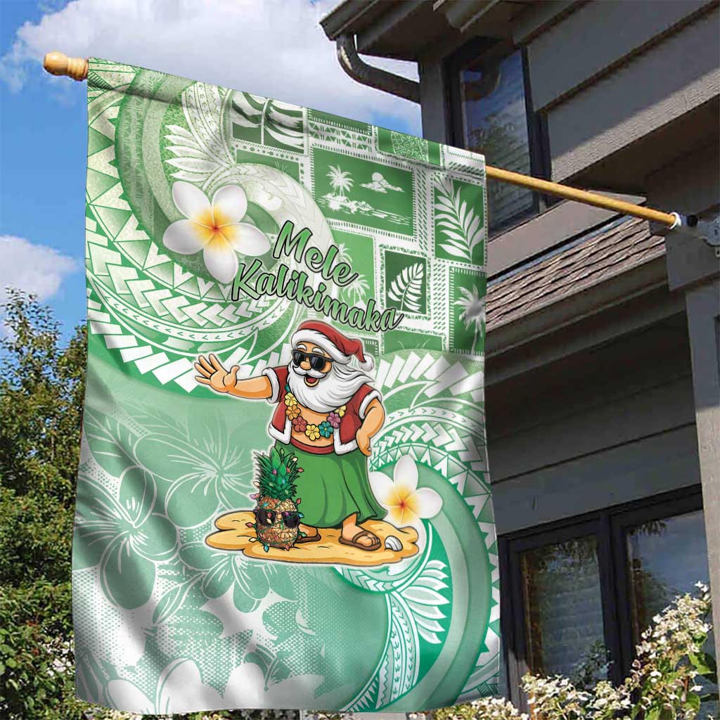 Hawaii Mele Kalikimaka Garden Flag Hula Santa Retro Style Green - Polynesian Pride