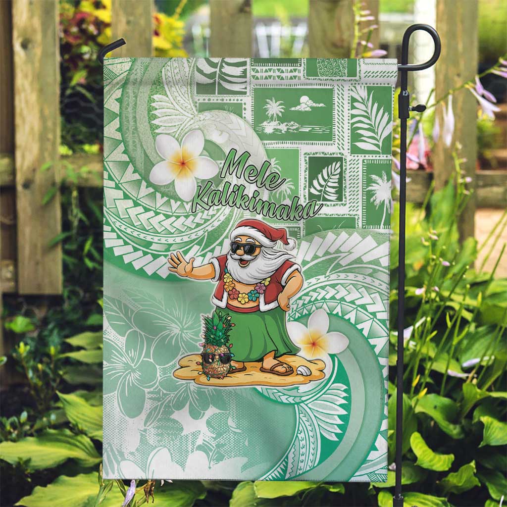 Hawaii Mele Kalikimaka Garden Flag Hula Santa Retro Style Green - Polynesian Pride