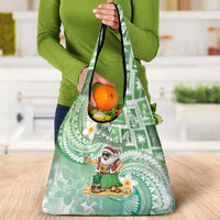 Hawaii Mele Kalikimaka Grocery Bag Hula Santa Retro Style Green - Polynesian Pride