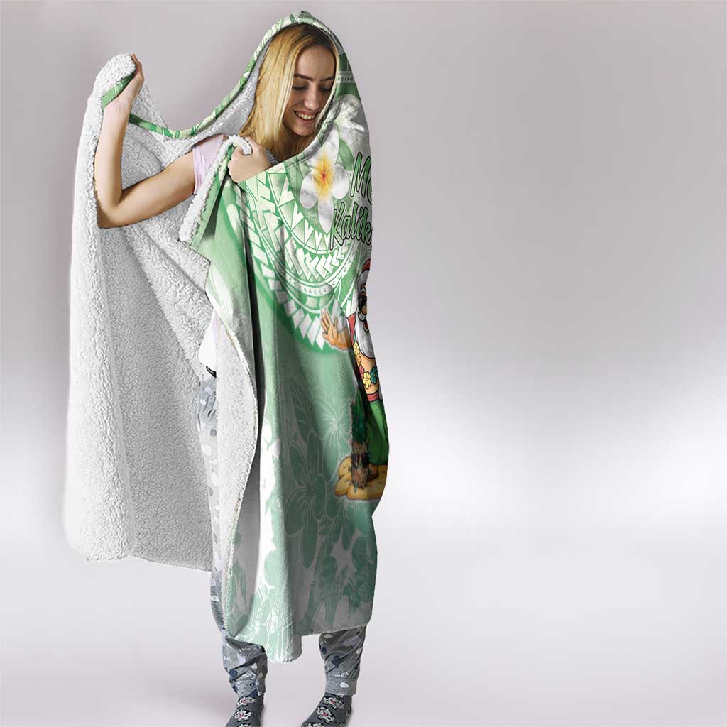 Hawaii Mele Kalikimaka Hooded Blanket Hula Santa Retro Style Green - Polynesian Pride