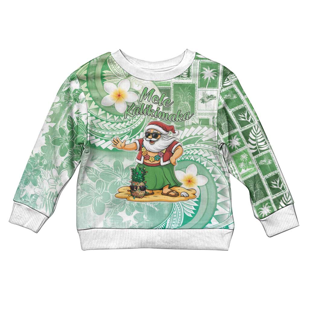 Hawaii Mele Kalikimaka Kid Ugly Christmas Sweater Hula Santa Retro Style Green - Polynesian Pride
