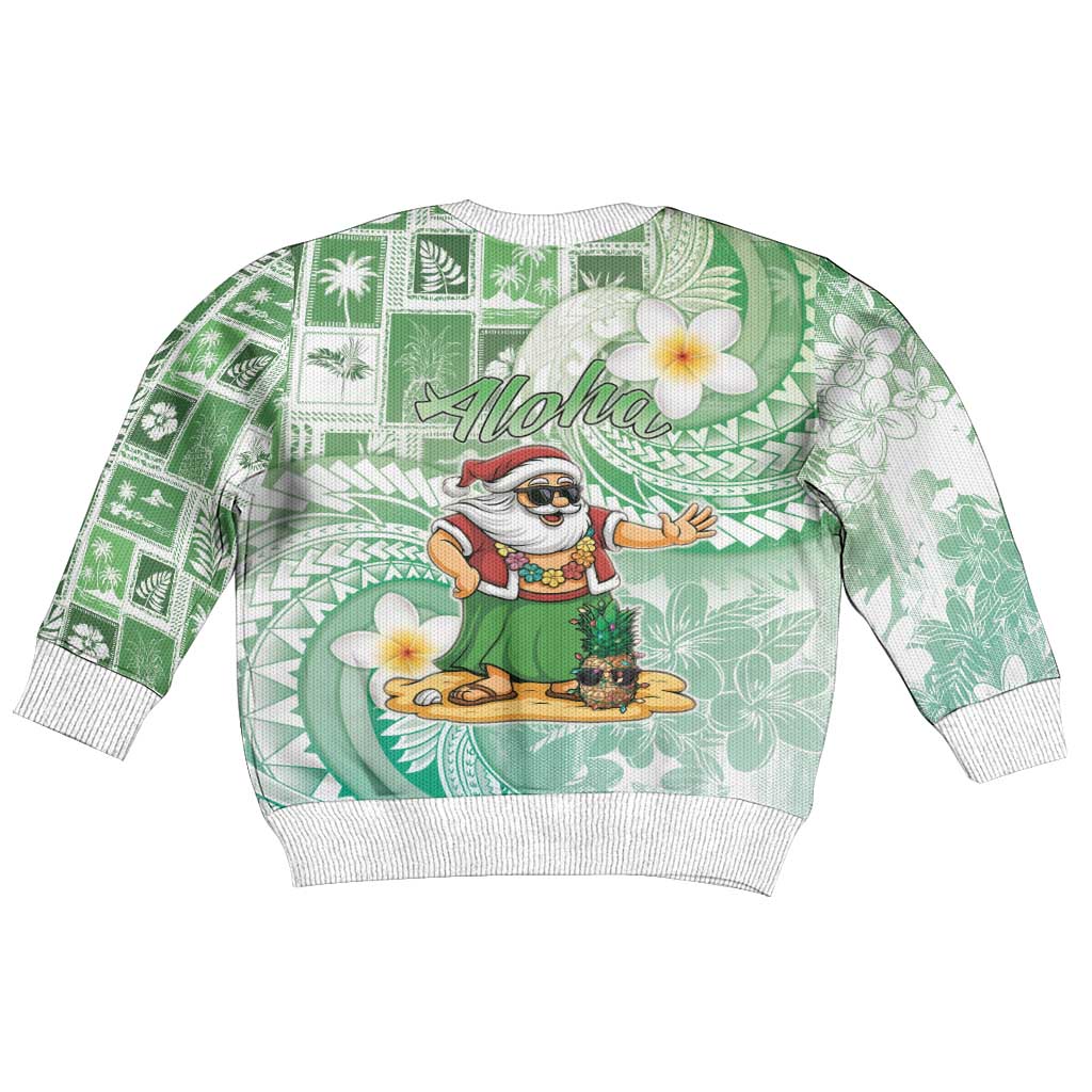 Hawaii Mele Kalikimaka Kid Ugly Christmas Sweater Hula Santa Retro Style Green - Polynesian Pride