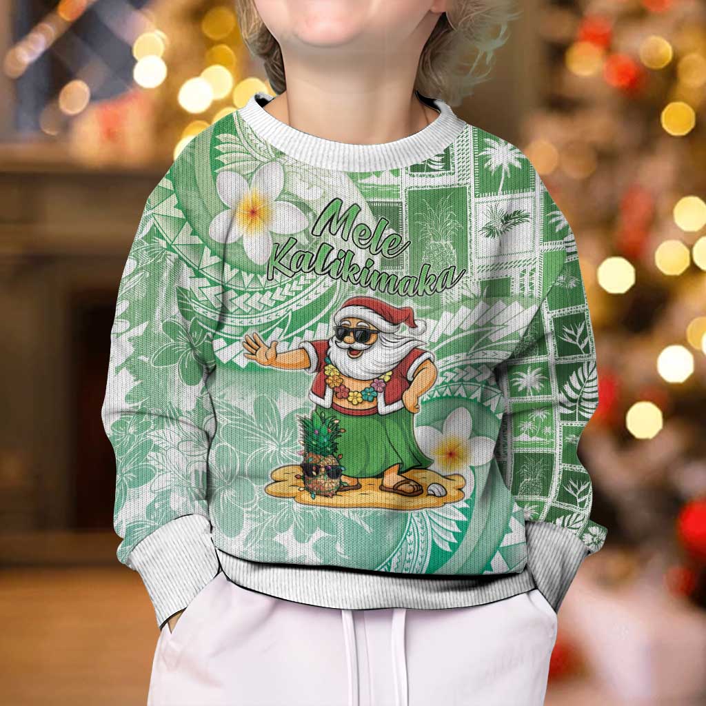 Hawaii Mele Kalikimaka Kid Ugly Christmas Sweater Hula Santa Retro Style Green - Polynesian Pride