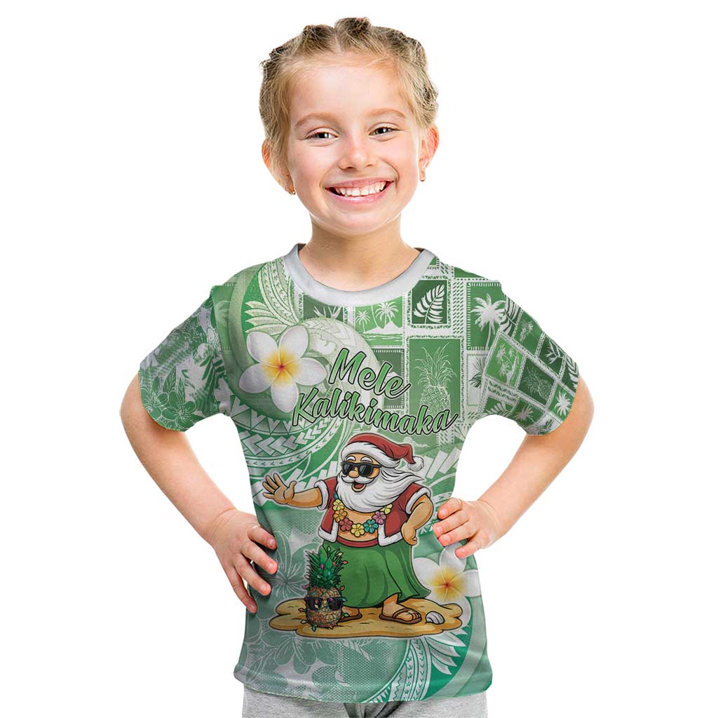 Hawaii Mele Kalikimaka Kid T Shirt Hula Santa Retro Style Green - Polynesian Pride