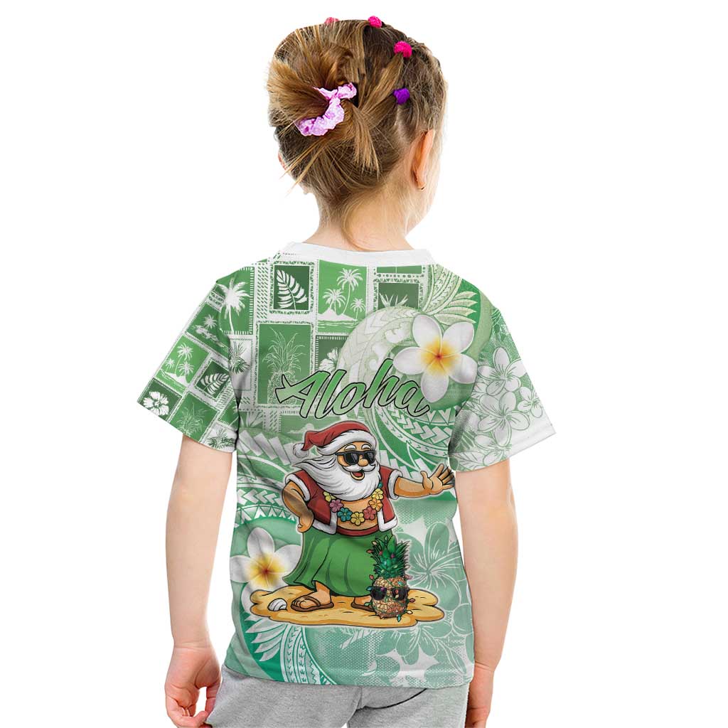 Hawaii Mele Kalikimaka Kid T Shirt Hula Santa Retro Style Green - Polynesian Pride