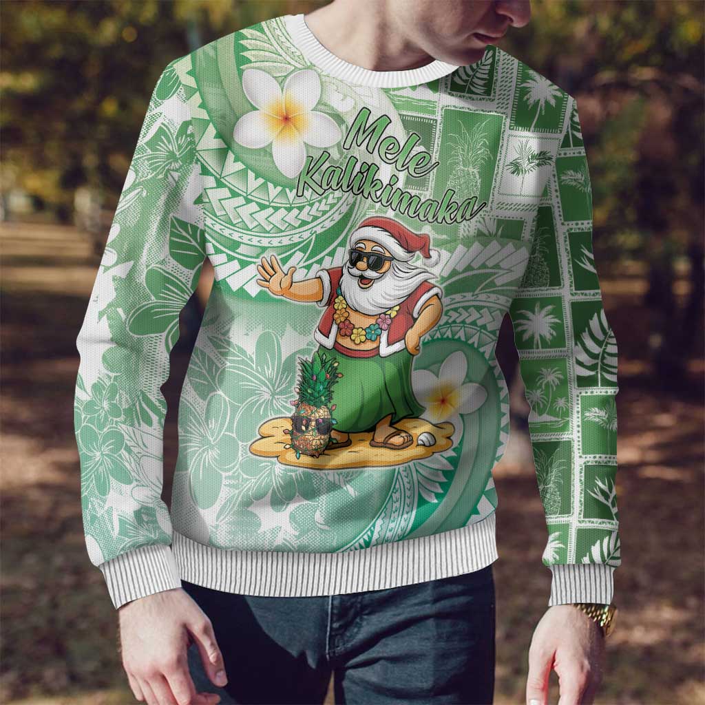 Hawaii Mele Kalikimaka Ugly Christmas Sweater Hula Santa Retro Style Green - Polynesian Pride
