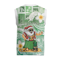 Hawaii Mele Kalikimaka Christmas Knitted V-Neck Vest Hula Santa Retro Style Green - Polynesian Pride