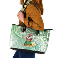 Hawaii Mele Kalikimaka Leather Tote Bag Hula Santa Retro Style Green - Polynesian Pride