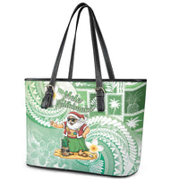 Hawaii Mele Kalikimaka Leather Tote Bag Hula Santa Retro Style Green - Polynesian Pride