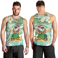 Hawaii Mele Kalikimaka Men Tank Top Hula Santa Retro Style Green - Polynesian Pride