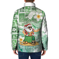 Hawaii Mele Kalikimaka Padded Jacket Hula Santa Retro Style Green - Polynesian Pride