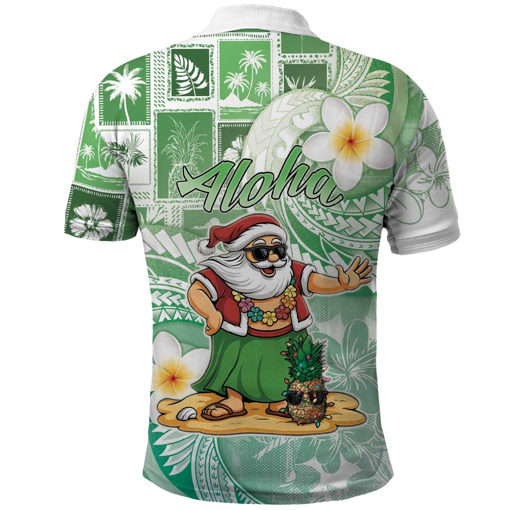Hawaii Mele Kalikimaka Polo Shirt Hula Santa Retro Style Green - Polynesian Pride