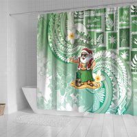 Hawaii Mele Kalikimaka Shower Curtain Hula Santa Retro Style Green - Polynesian Pride