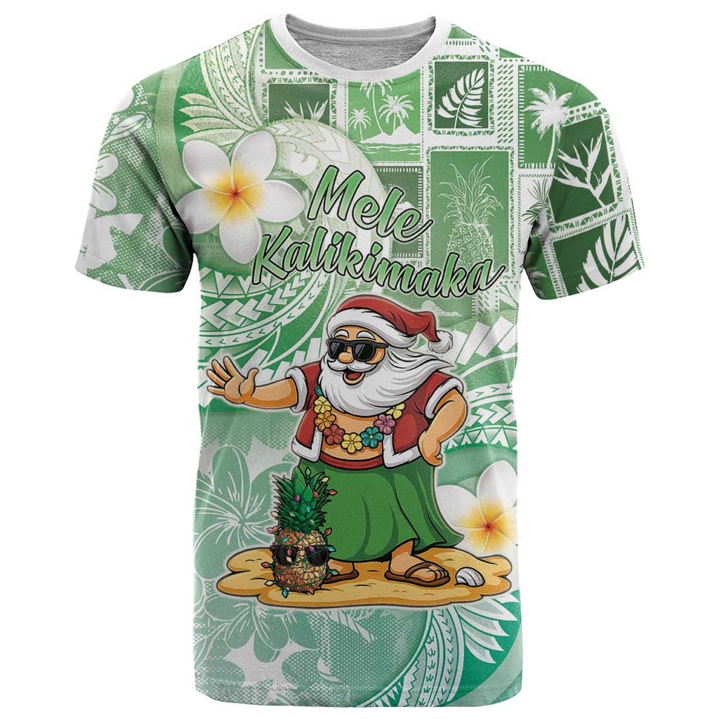 Hawaii Mele Kalikimaka T Shirt Hula Santa Retro Style Green - Polynesian Pride