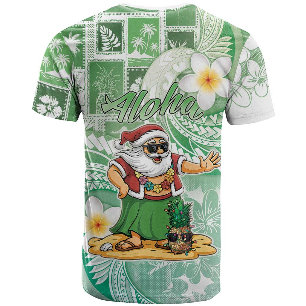 Hawaii Mele Kalikimaka T Shirt Hula Santa Retro Style Green - Polynesian Pride