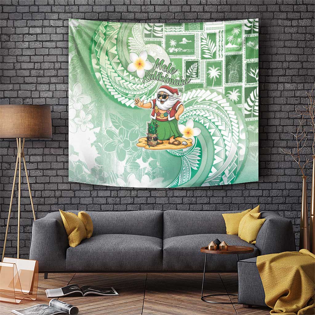 Hawaii Mele Kalikimaka Tapestry Hula Santa Retro Style Green - Polynesian Pride