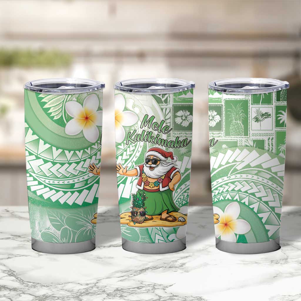 Hawaii Mele Kalikimaka Tumbler Cup Hula Santa Retro Style Green - Polynesian Pride