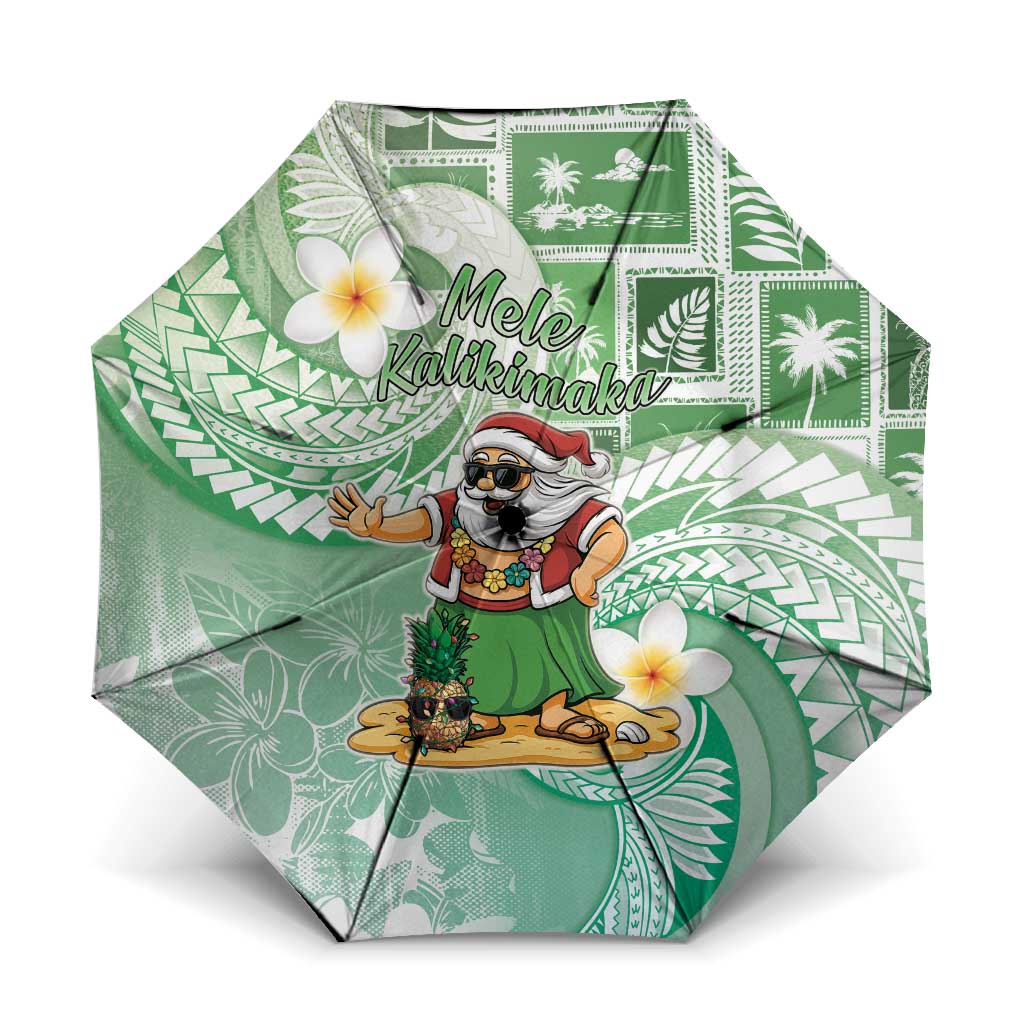 Hawaii Mele Kalikimaka Umbrella Hula Santa Retro Style Green - Polynesian Pride