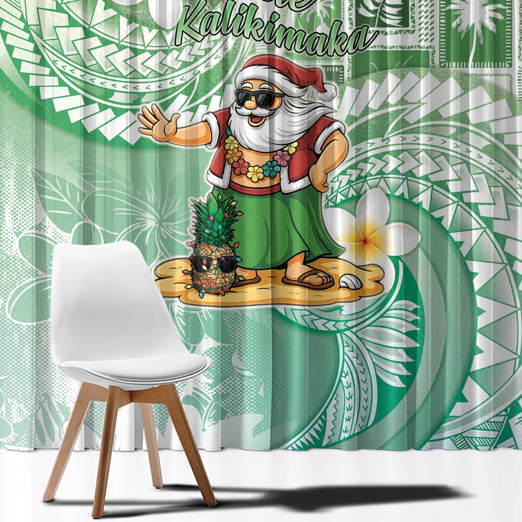 Hawaii Mele Kalikimaka Window Curtain Hula Santa Retro Style Green - Polynesian Pride