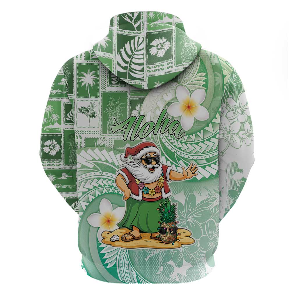 Hawaii Mele Kalikimaka Zip Hoodie Hula Santa Retro Style Green - Polynesian Pride